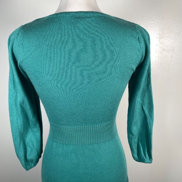 Divided Green Scoop Neck Tight Knit Fit and Flare Mini Sweater Dress 4 - Picture 9 of 13